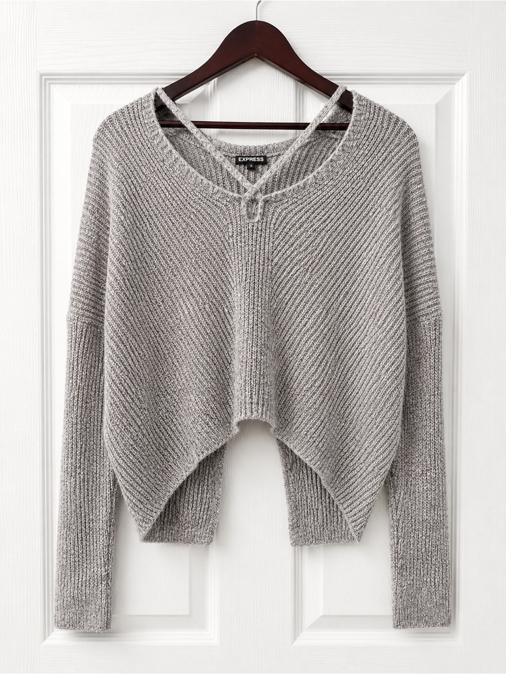Express Light Gray Cropped Crisscross Sweater
